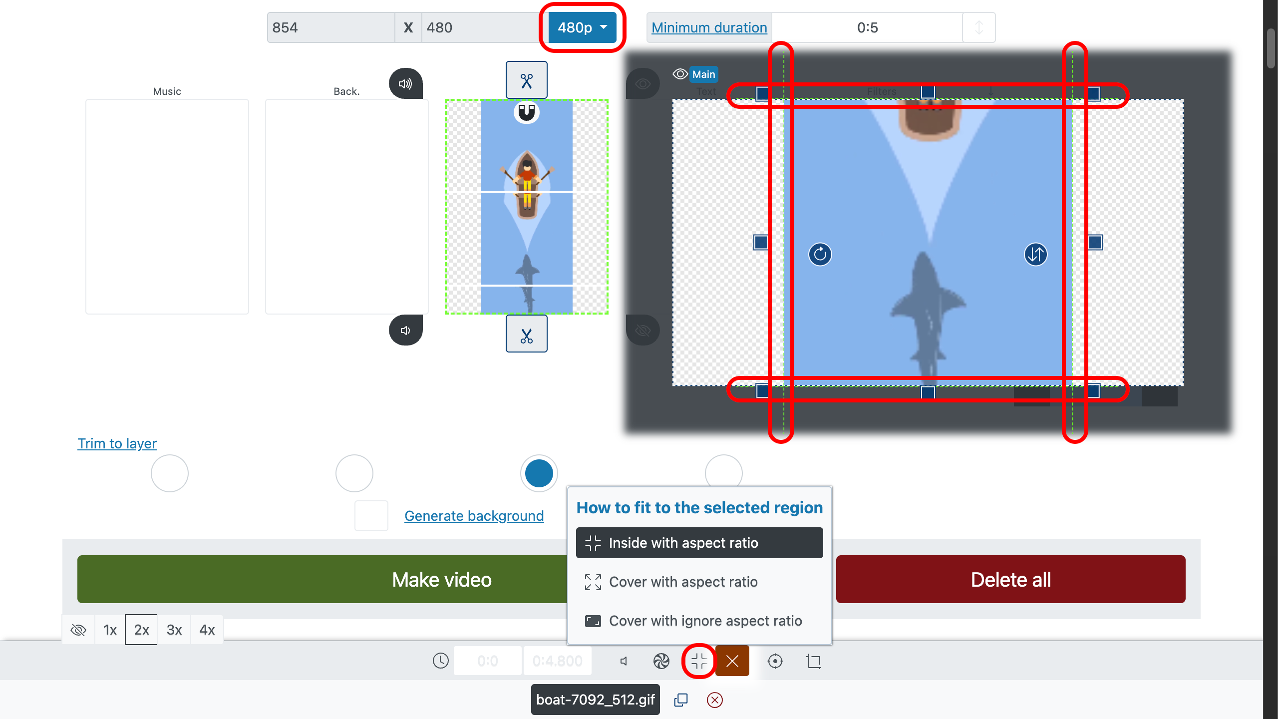 Convert video to gif - Adjust Canvas and Orientation, set format